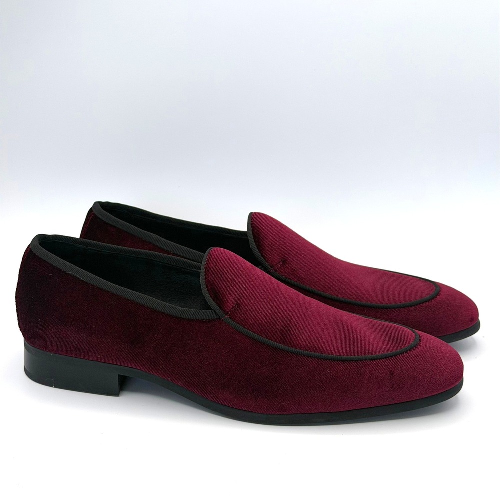 Moretti Gold Label Velvet Loafers Mens 9D Burgundy Smoking Slippers Party Formal
